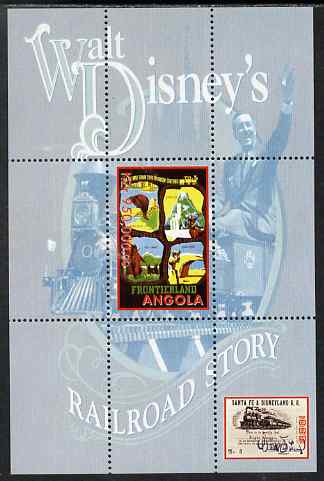 Angola 1999 Walt Disneys Railroad Story #1 perf s/sheet unmounted mint, stamps on personalities, stamps on films, stamps on cinema, stamps on movies, stamps on disney, stamps on railways