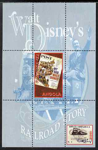 Angola 1999 Walt Disneys Railroad Story #4 perf s/sheet unmounted mint, stamps on personalities, stamps on films, stamps on cinema, stamps on movies, stamps on disney, stamps on railways