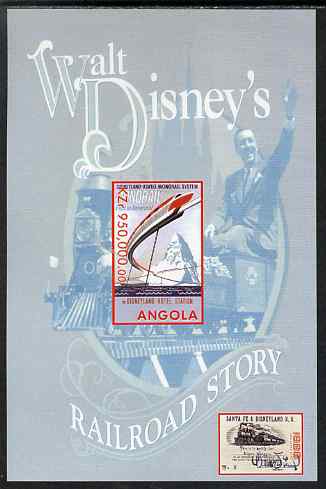 Angola 1999 Walt Disneys Railroad Story #2 imperf s/sheet unmounted mint, stamps on personalities, stamps on films, stamps on cinema, stamps on movies, stamps on disney, stamps on railways