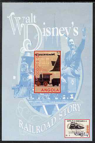 Angola 1999 Walt Disneys Railroad Story #3 imperf s/sheet unmounted mint, stamps on personalities, stamps on films, stamps on cinema, stamps on movies, stamps on disney, stamps on railways