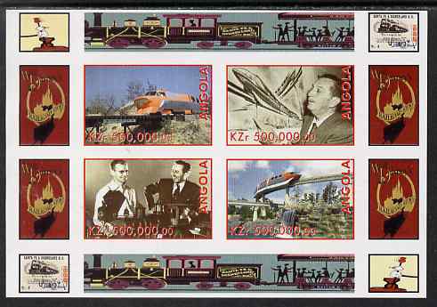 Angola 1999 Walt Disneys Railroad History #3 imperf sheetlet containing 4 values unmounted mint, stamps on personalities, stamps on films, stamps on cinema, stamps on movies, stamps on disney, stamps on railways
