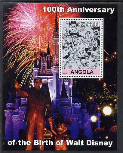 Angola 2002 Birth Centenary of Walt Disney #06 perf s/sheet - Characters incl Charlie Chaplin & Disneyland Fireworks, unmounted mint. Note this item is privately produced..., stamps on personalities, stamps on films, stamps on cinema, stamps on movies, stamps on disney, stamps on fireworks, stamps on comedy, stamps on chaplin