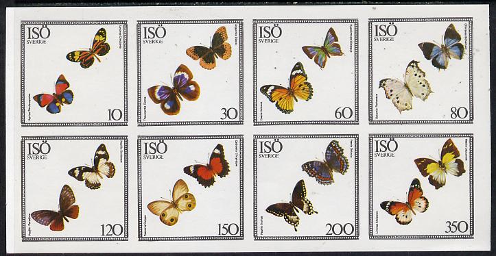 Iso - Sweden 1977 Butterflies imperf  set of 8 values (10 to 350) unmounted mint, stamps on butterflies, stamps on  iso , stamps on 