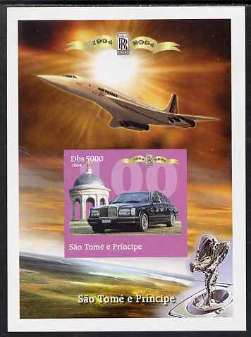 St Thomas & Prince Islands 2004 Rolls Royce Centenary #04 imperf s/sheet unmounted mint. Note this item is privately produced and is offered purely on its thematic appeal, stamps on , stamps on  stamps on aviation, stamps on  stamps on concorde, stamps on  stamps on cars, stamps on  stamps on rolls, stamps on  stamps on rolls royce