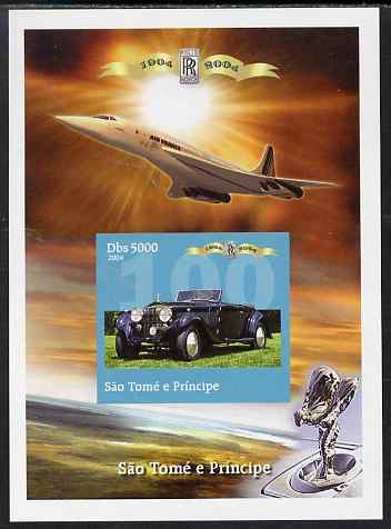 St Thomas & Prince Islands 2004 Rolls Royce Centenary #05 imperf s/sheet unmounted mint. Note this item is privately produced and is offered purely on its thematic appeal, stamps on aviation, stamps on concorde, stamps on cars, stamps on rolls, stamps on rolls royce