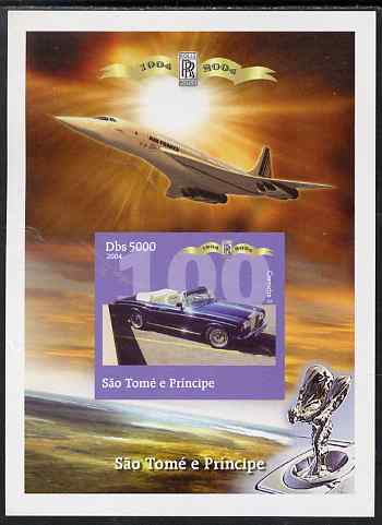 St Thomas & Prince Islands 2004 Rolls Royce Centenary #07 imperf s/sheet unmounted mint. Note this item is privately produced and is offered purely on its thematic appeal, stamps on aviation, stamps on concorde, stamps on cars, stamps on rolls, stamps on rolls royce