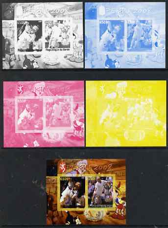Benin 2007 Beijing Olympic Games #12 - Tennis (3) s/sheet containing 2 values (Disney characters in background) - the set of 5 imperf progressive proofs comprising the 4 individual colours plus all 4-colour composite, unmounted mint , stamps on sport, stamps on olympics, stamps on disney, stamps on tennis