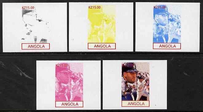 Angola 2001 American Sports Stars - Baseball - the set of 5 imperf progressive proofs comprising colour combinations plus all 5-colour composite, unmounted mint , stamps on sport, stamps on baseball