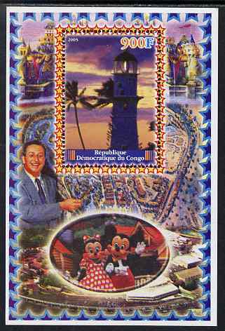 Congo 2005 Lighthouses #04 perf s/sheet with Disney characters in background unmounted mint, stamps on movies, stamps on films, stamps on cinema, stamps on disney, stamps on lighthouses