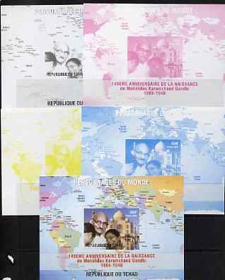 Chad 2009 World Personalities - Mahatma Gandhi s/sheet - the set of 5 imperf progressive proofs comprising the 4 individual colours plus all 4-colour composite, unmounted..., stamps on personalities, stamps on gandhi, stamps on constitutions, stamps on maps, stamps on flags, stamps on gandhi