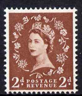 Great Britain 1957 Wilding 2d graphite unmounted mint SG564, stamps on 
