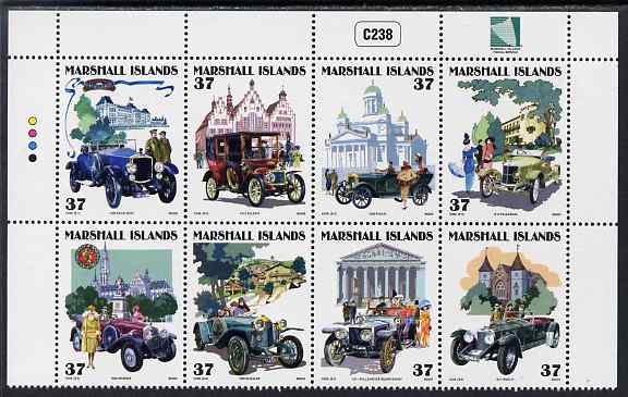 Marshall Islands 2005 Vintage Cars - 6th series perf se-tenant block of 8 unmounted mint, SG 1883-90, stamps on cars, stamps on 