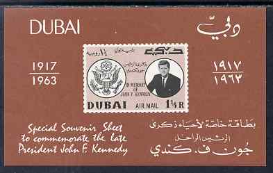 Dubai 1964 Pres Kennedy Memorial imperf m/sheet unmounted mint S MS 49a, stamps on personalities, stamps on kennedy, stamps on usa presidents, stamps on americana