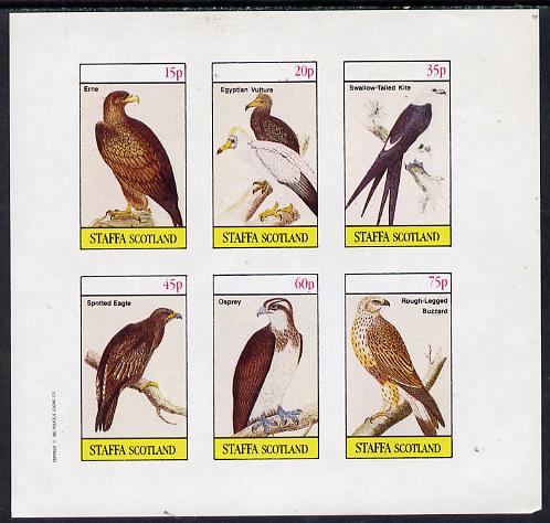 Staffa 1982 Birds of Prey #07 (Erne, Osprey, Kite etc) imperf set of 6 values (15p to 75p) unmounted mint, stamps on birds, stamps on birds of prey