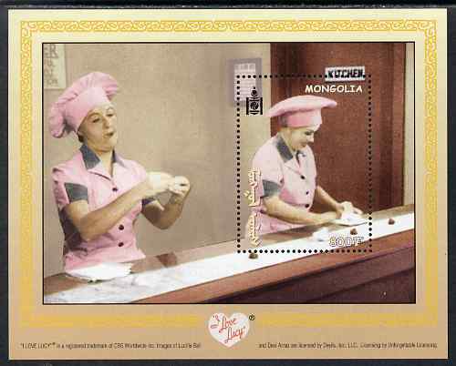 Mongolia 2001 I Love Lucy (TV Comedy series) perf m/sheet unmounted mint, SG MS 2944a, stamps on films, stamps on cinema, stamps on  tv , stamps on comedy, stamps on food