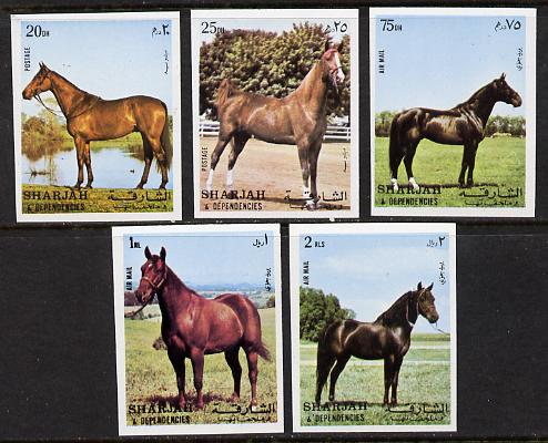Sharjah 1972 Horses imperf set of 5 unmounted mint (Mi 1006-10B) , stamps on animals   horse