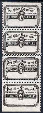 Cinderella - United States 1919 PO Dept 'Officially Sealed' label in vert strip of 4 with horiz perfs between doubled, stamps on cinderellas
