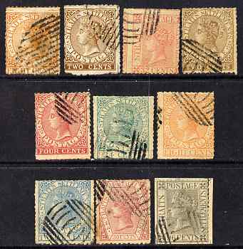Malaya - Straits Settlements 1867 QV selection of 10 litho forgeries all used, stamps on forgery, stamps on  qv , stamps on forger, stamps on forgeries