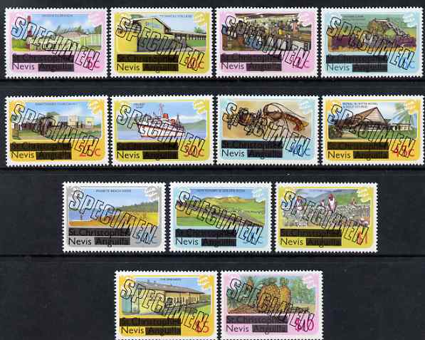 Nevis 1980 Obliterated definitive set complete 5c to $10 optd SPECIMEN unmounted mint as SG 37-49, stamps on 