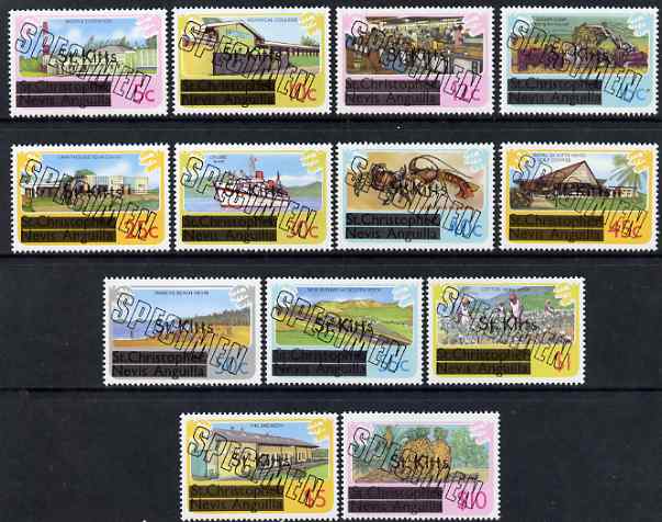 St Kitts 1980 definitive set complete 5c to $10 optd SPECIMEN, 13 values with watermark unmounted mint as SG 29A-41A, stamps on 