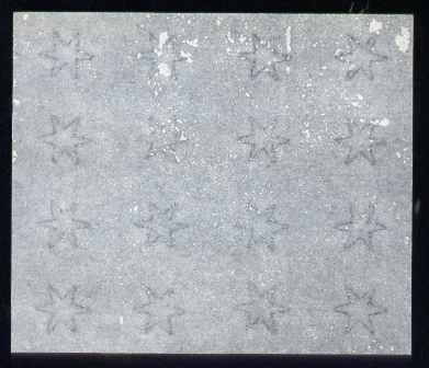 Perkins Bacon small star watermarked paper, piece with 16 stars (4 x 4) ungummed.  Paper as used for Antigua, Barbados, Grenada, Queensland, St Lucia, St Vincent and Turks & Caicos Islands, stamps on 