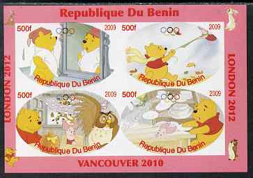Benin 2009 Pooh Bear & Olympics #02 imperf sheetlet containing 4 values unmounted mint. Note this item is privately produced and is offered purely on its thematic appeal, stamps on , stamps on  stamps on films, stamps on  stamps on cinema, stamps on  stamps on movies, stamps on  stamps on bears, stamps on  stamps on fairy tales, stamps on  stamps on olympics, stamps on  stamps on owls