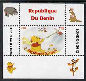 Benin 2009 Pooh Bear & Olympics #04 individual perf deluxe sheet unmounted mint. Note this item is privately produced and is offered purely on its thematic appeal, stamps on films, stamps on cinema, stamps on movies, stamps on bears, stamps on fairy tales, stamps on olympics