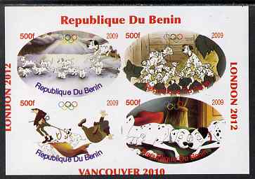 Benin 2009 Disney's 101 Dalmations & Olympics #01 imperf sheetlet containing 4 values unmounted mint. Note this item is privately produced and is offered purely on its thematic appeal, stamps on films, stamps on cinema, stamps on movies, stamps on fairy tales, stamps on olympics, stamps on disney, stamps on dogs