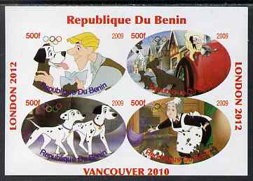 Benin 2009 Disney's 101 Dalmations & Olympics #02 imperf sheetlet containing 4 values unmounted mint. Note this item is privately produced and is offered purely on its thematic appeal, stamps on films, stamps on cinema, stamps on movies, stamps on fairy tales, stamps on olympics, stamps on disney, stamps on dogs