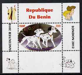 Benin 2009 Disney's 101 Dalmations & Olympics #05 individual perf deluxe sheet unmounted mint. Note this item is privately produced and is offered purely on its thematic appeal, stamps on films, stamps on cinema, stamps on movies, stamps on fairy tales, stamps on olympics, stamps on disney, stamps on dogs
