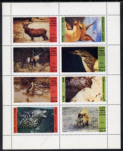 Dhufar 1974 Animals & Scout Anniversary  (Bushpig, Deer, Stork etc) perf  set of 8 values (2b to 1R) unmounted mint, stamps on animals    deer   scouts