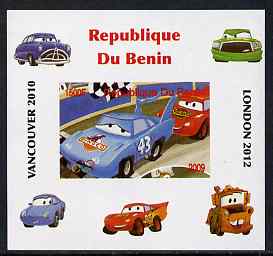 Benin 2009 Disney's Lightning McQueen & Olympics #04 individual imperf deluxe sheet unmounted mint. Note this item is privately produced and is offered purely on its thematic appeal, stamps on films, stamps on cinema, stamps on movies, stamps on cars, stamps on olympics, stamps on disney, stamps on cartoons
