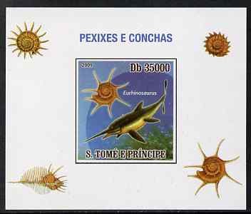 St Thomas & Prince Islands 2009 Dinosaurs (Fish) & Shells #04 individual imperf deluxe sheet unmounted mint. Note this item is privately produced and is offered purely on its thematic appeal, stamps on dinosaurs, stamps on fish, stamps on shells, stamps on marine life