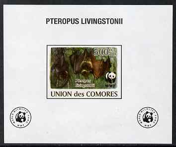 Comoro Islands 2009 WWF - Flying Fox (Fruit Bat) #01 individual imperf deluxe sheet unmounted mint. Note this item is privately produced and is offered purely on its thematic appeal, it has no postal validity, stamps on mammals, stamps on bats, stamps on  wwf , stamps on 