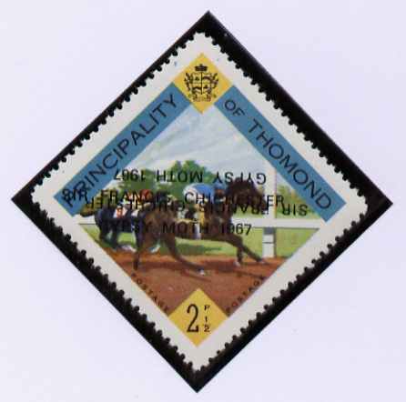 Thomond 1967 Horse Racing 2.5d (Diamond-shaped) with 'Sir Francis Chichester, Gypsy Moth 1967' overprint doubled, one inverted, unmounted mint but slight set-off on gummed side, stamps on horses, stamps on animals, stamps on horse racing, stamps on sport, stamps on sailing, stamps on explorers