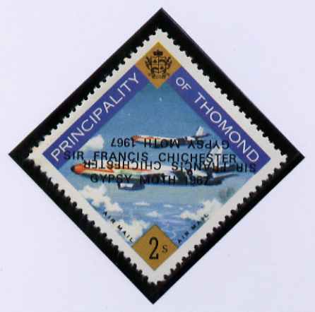 Thomond 1967 Jet Liner 2s (Diamond-shaped) with 'Sir Francis Chichester, Gypsy Moth 1967' overprint doubled, one inverted, unmounted mint but slight set-off on gummed side, stamps on aviation, stamps on sailing, stamps on explorers