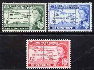St Vincent 1958 British Caribbean Federation set of 3 unmounted mint SG 201-3, stamps on maps