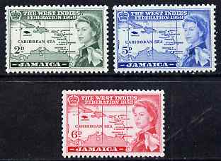 Jamaica 1958 British Caribbean Federation set of 3 unmounted mint SG 175-7, stamps on maps