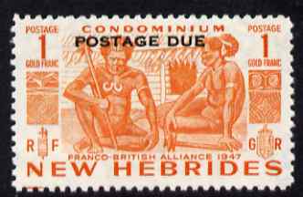 New Hebrides - English 1953 Postage Due 1f orange unmounted mint SG D15, stamps on natives