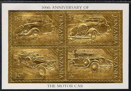 Tanzania 1986 Centenary of Motoring perf m/sheet embossed in 22k gold foil unmounted mint similar to SG MS 460, stamps on cars, stamps on rolls royce