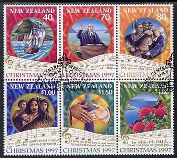 New Zealand 1997 Christmas perf se-tenant block of 6 fine used, SG 2097-2102, stamps on christmas, stamps on ships, stamps on music, stamps on flowers