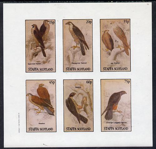 Staffa 1982 Birds of Prey #10 (Sparrow Hawk, Falcons etc) imperf set of 6 values (15p to 75p) unmounted mint, stamps on birds, stamps on falcons, stamps on birds of prey
