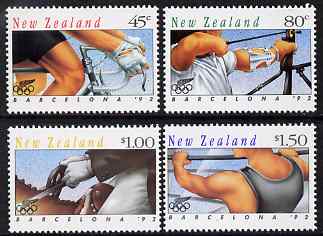 New Zealand 1992 Barcelona Olympic Games - 2nd issue perf set of 4 unmounted mint SG 1670-3, stamps on olympics, stamps on bicycles, stamps on archery, stamps on horses, stamps on show jumping, stamps on sailboard
