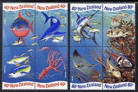 New Zealand 1998 International Year of the Ocean perf set of 8 (2 se-tenant blocks of 4) unmounted mint SG 2206-13, stamps on marine life, stamps on fish, stamps on sea weed, stamps on sharks