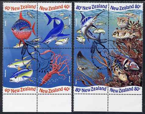 New Zealand 1998 International Year of the Ocean perf set of 8 (2 se-tenant blocks of 4) fine used SG 2206-13, stamps on marine life, stamps on fish, stamps on sea weed, stamps on sharks