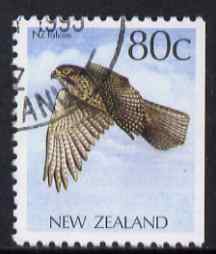 New Zealand 1988-95 NZ Falcon 80c from Native Birds def set fine used, SG 1467a, stamps on birds, stamps on birds of prey, stamps on falcons