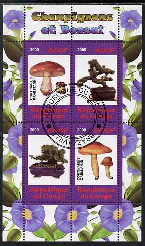 Congo 2009 Fungi & Bonsai #2 perf sheetlet containing 4 values cto used , stamps on fungi, stamps on bonsai, stamps on plants, stamps on trees
