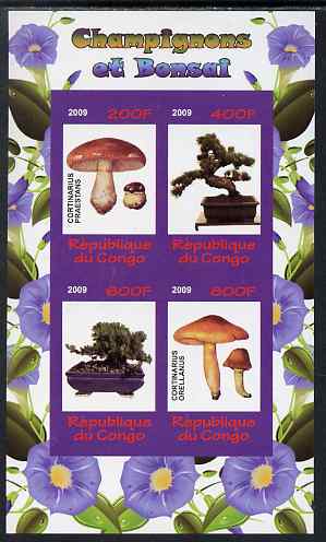 Congo 2009 Fungi & Bonsai #2 imperf sheetlet containing 4 values unmounted mint, stamps on fungi, stamps on bonsai, stamps on plants, stamps on trees