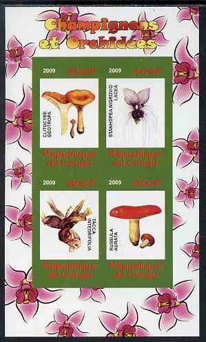 Congo 2009 Fungi & Orchids #2 imperf sheetlet containing 4 values unmounted mint, stamps on , stamps on  stamps on fungi, stamps on  stamps on flowers, stamps on  stamps on orchids