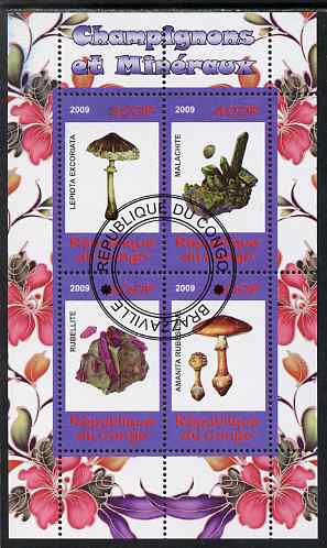 Congo 2009 Fungi & Minerals #2 perf sheetlet containing 4 values cto used , stamps on fungi, stamps on minerals